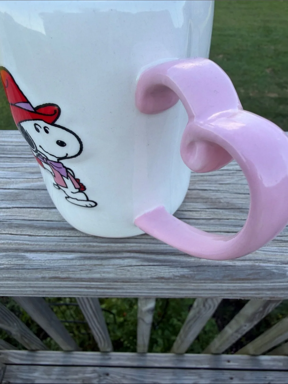 Rae Dunn Snoopy 'Howdy Partner' Pink Heart Handled Mug